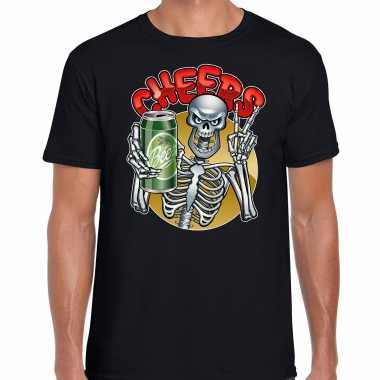 Cheers / proost skelet halloween verkleed t-shirt zwart voor heren carnaval