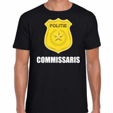 Commissaris politie embleem carnaval t-shirt zwart voor heren