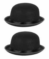 2x stuks carnaval feest bolhoed bowler hat zwart voor volwassenen