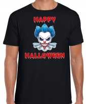 Happy halloween blauwe horror clown verkleed t-shirt zwart voor heren