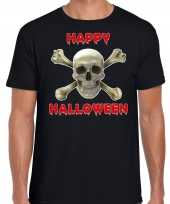Happy halloween horror schedel verkleed t-shirt zwart voor heren