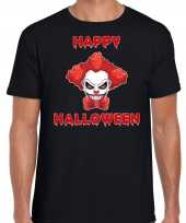 Happy halloween rode horror clown verkleed t-shirt zwart voor heren